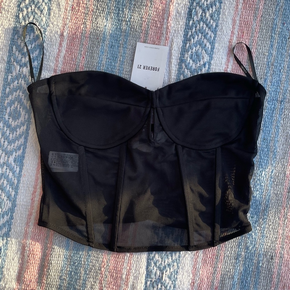 Black sheer mesh corset tube top